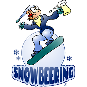 Snowbeering or snowboarding, full color T-shirt design