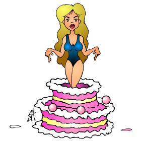 Girl in a birthday cake, full color T-shirt design
