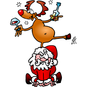 Reindeer is having a drink on Santa Claus, full colour T-shirt design
