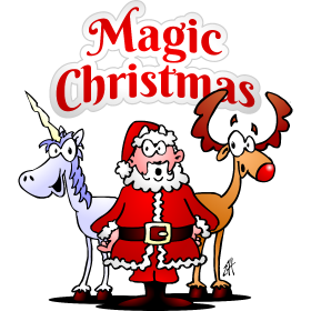 Magic Christmas with a unicorn, full color T-shirt design