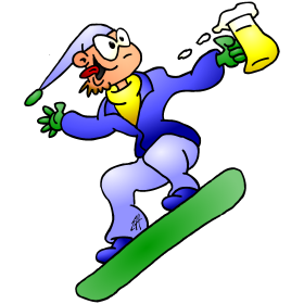 Snowboarder con cerveza, diseño de camiseta a todo color