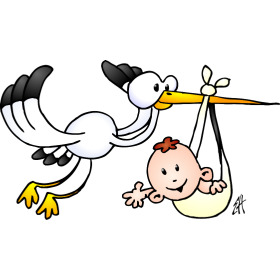 Stork with a baby, full color T-shirt design