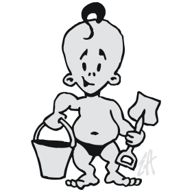 Niño pequeño con cubo y pala, diseño de camiseta bicolor
