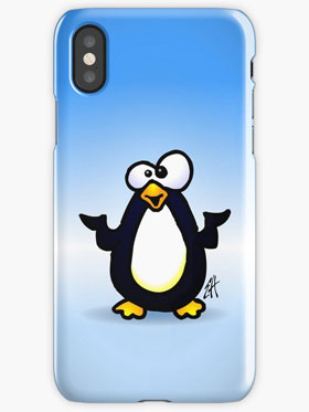 iPhone X case with a penguin.